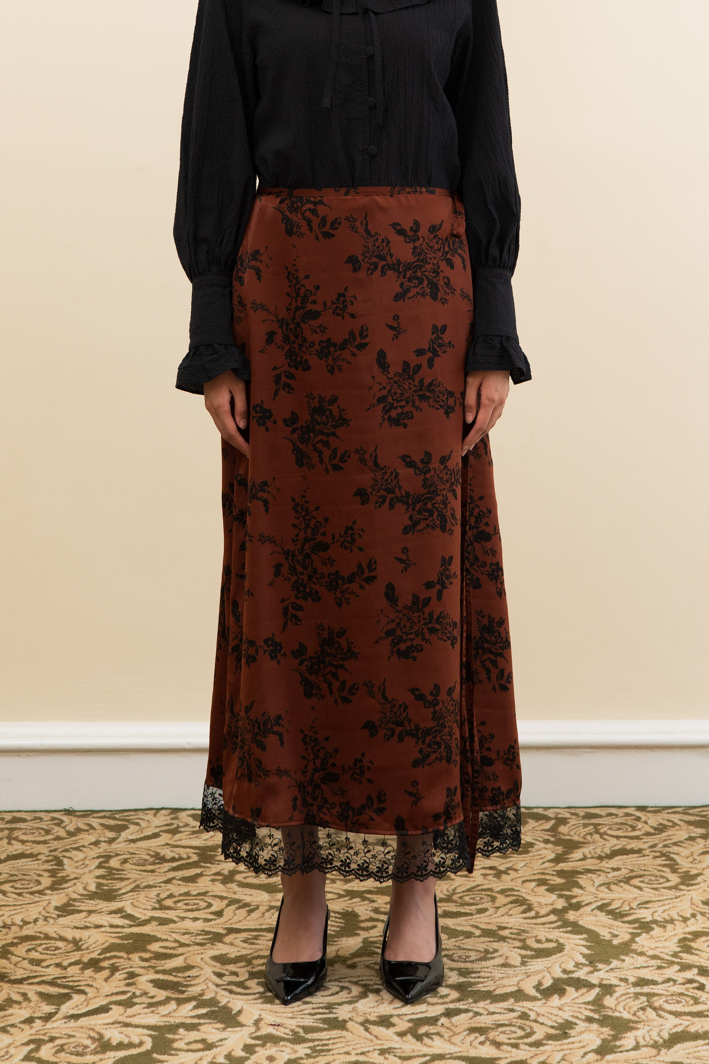 Evening Skirt in Burnt Umber Floral (Pre-Order)