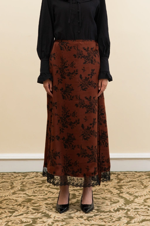 Image of Evening Skirt in Burnt Umber Floral (Pre-Order)