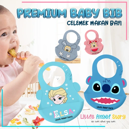 Image of BABY BIB Celemek Makan Bayi Slaber Silikon Anak Bibs Karakter ELSA STITCH MICKEY MINI Karet