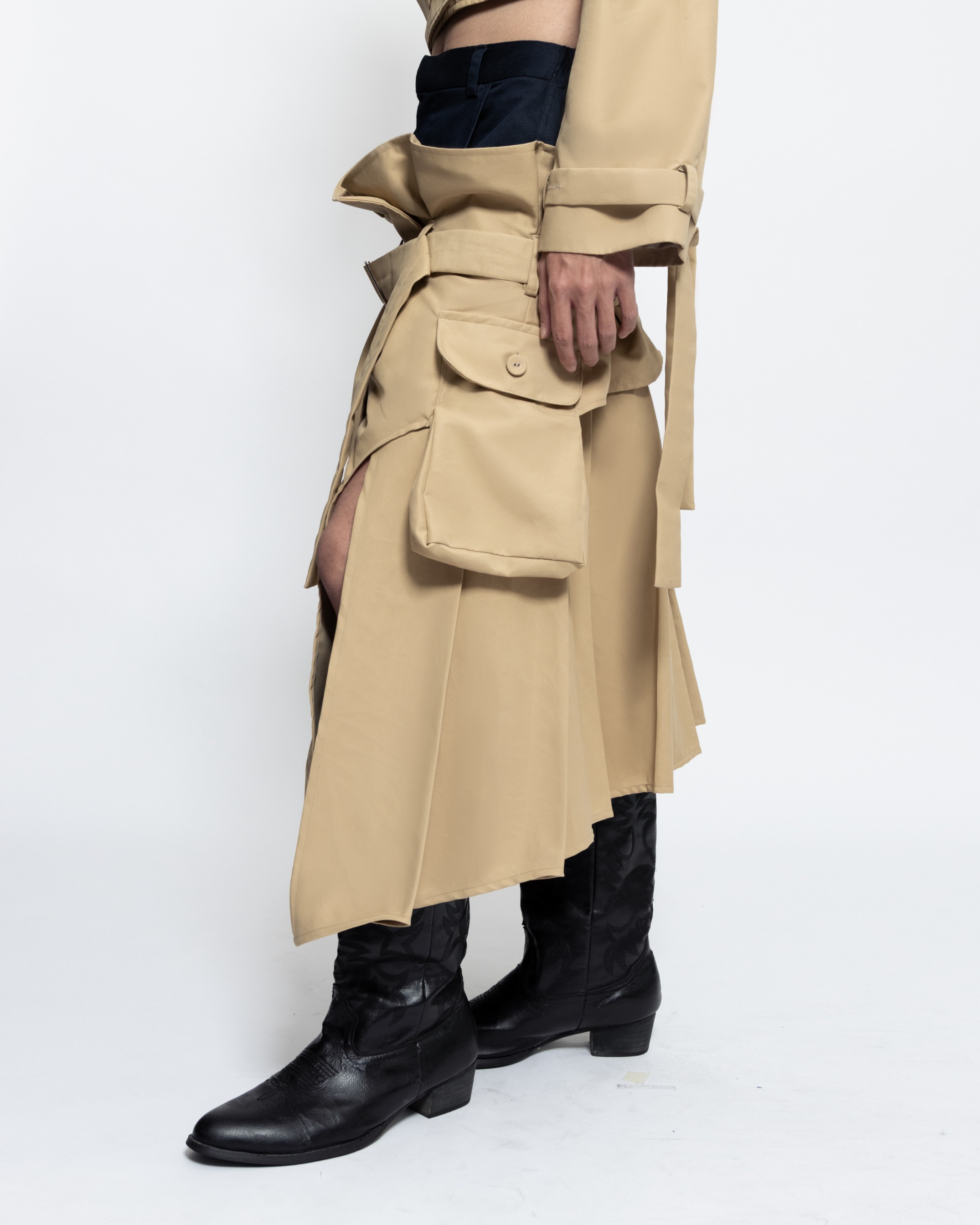 STACKED TRENCH SKIRT