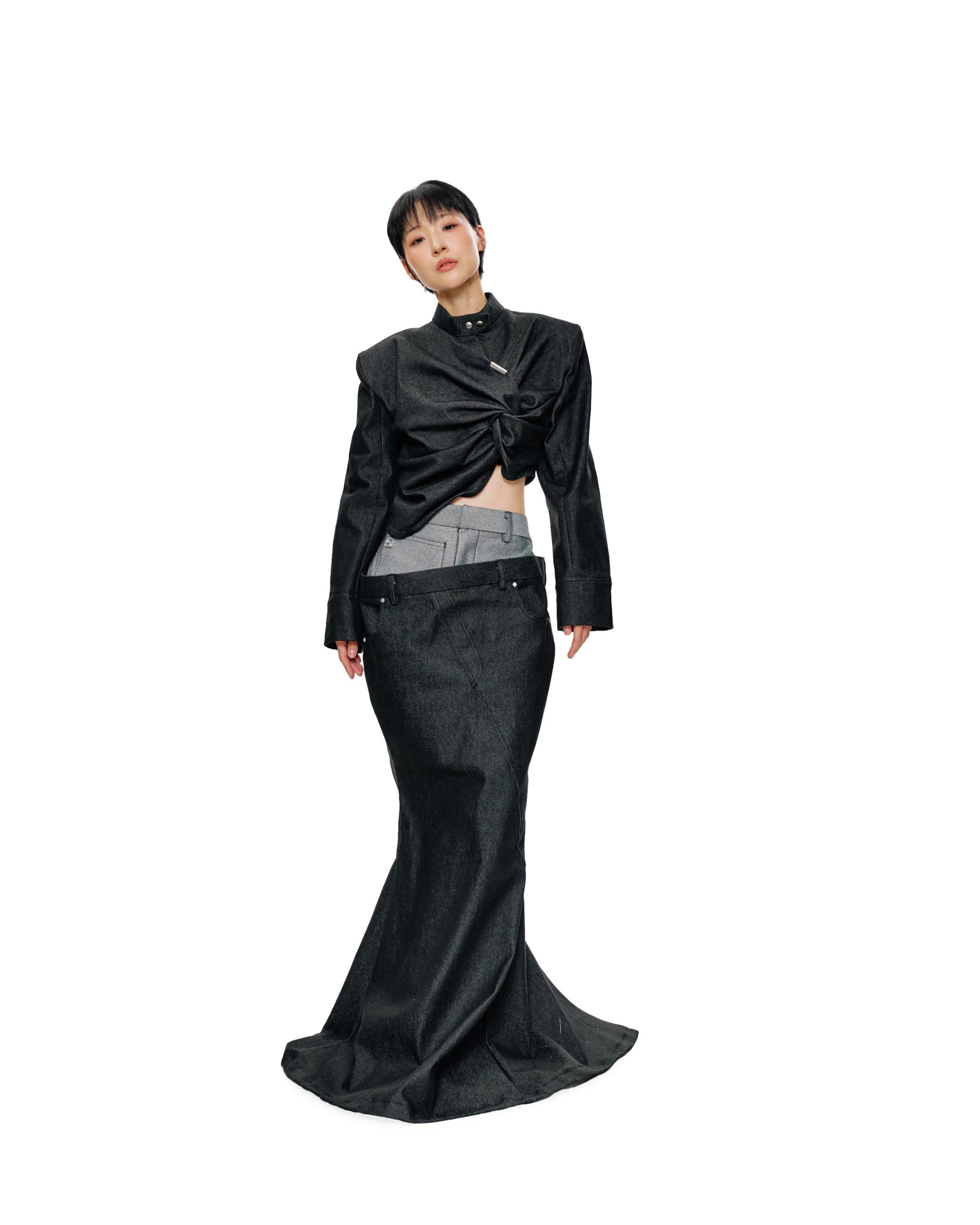 TILT MAXI SKIRT - BLACK DENIM