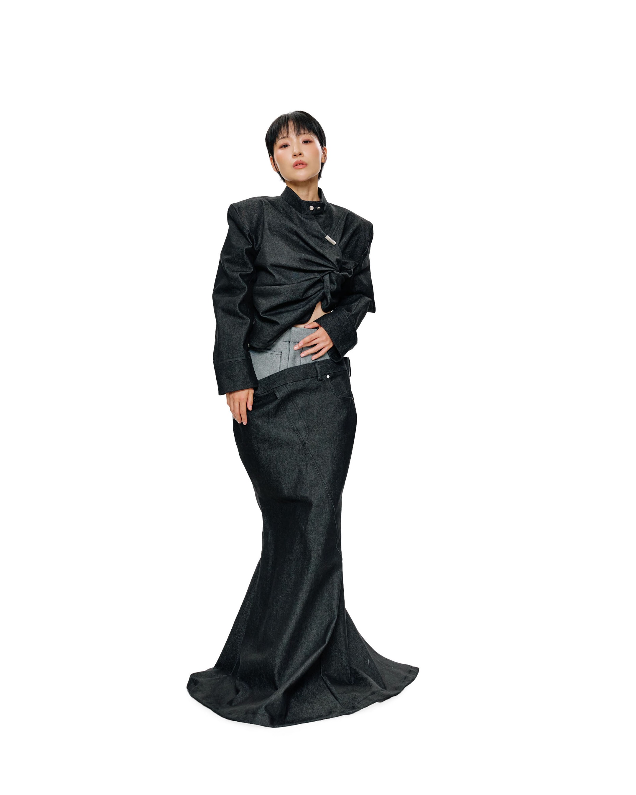 TILT MAXI SKIRT - BLACK DENIM