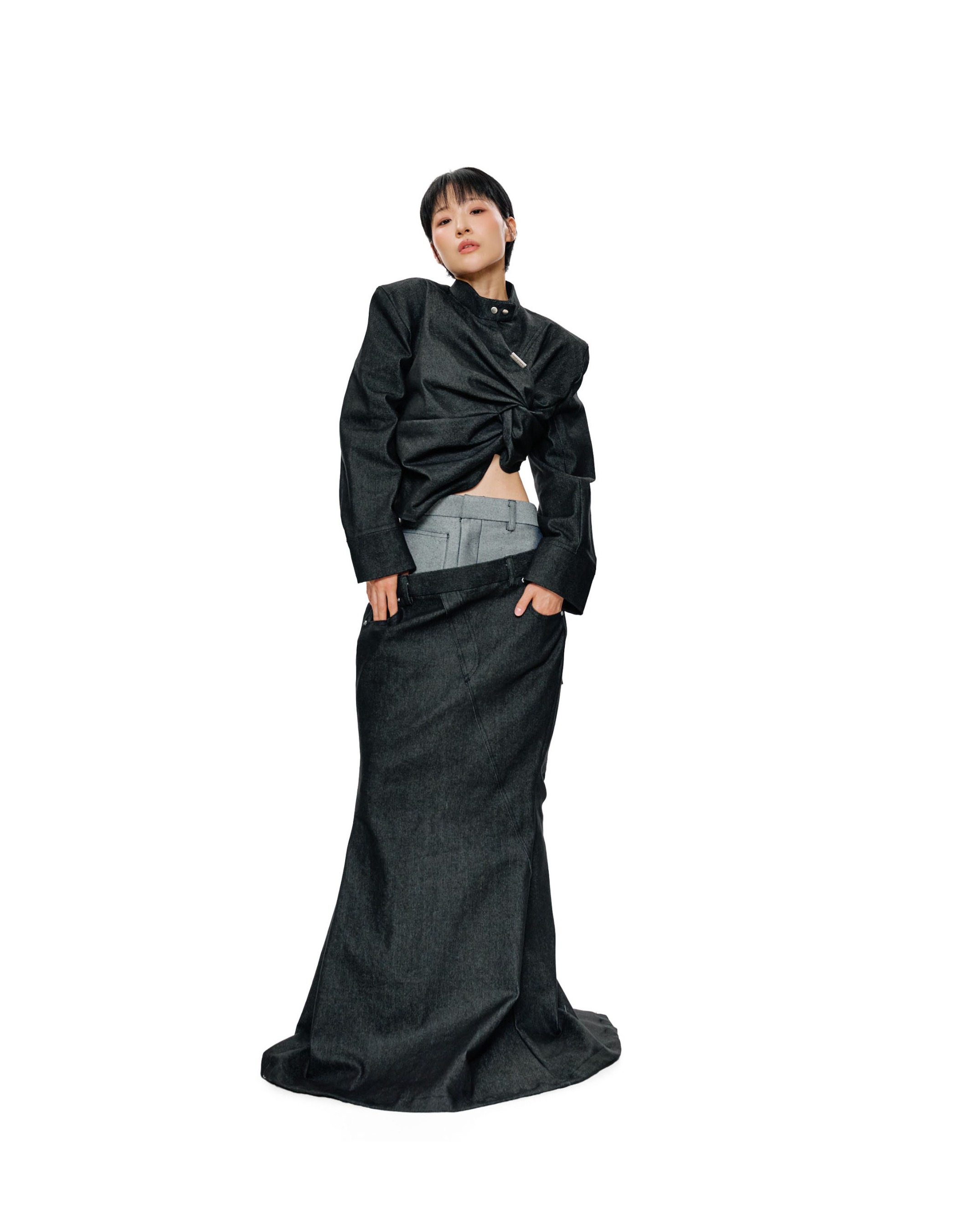 TILT MAXI SKIRT - BLACK DENIM