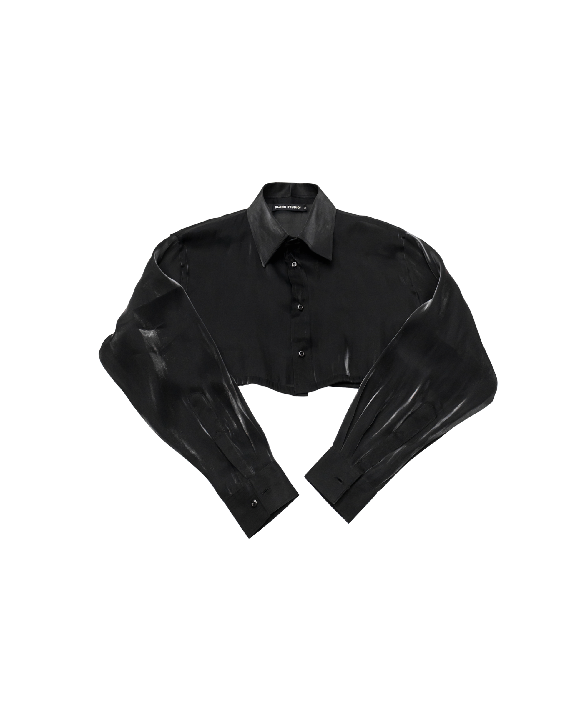 GLOSSY CROP SHIRT - BLACK