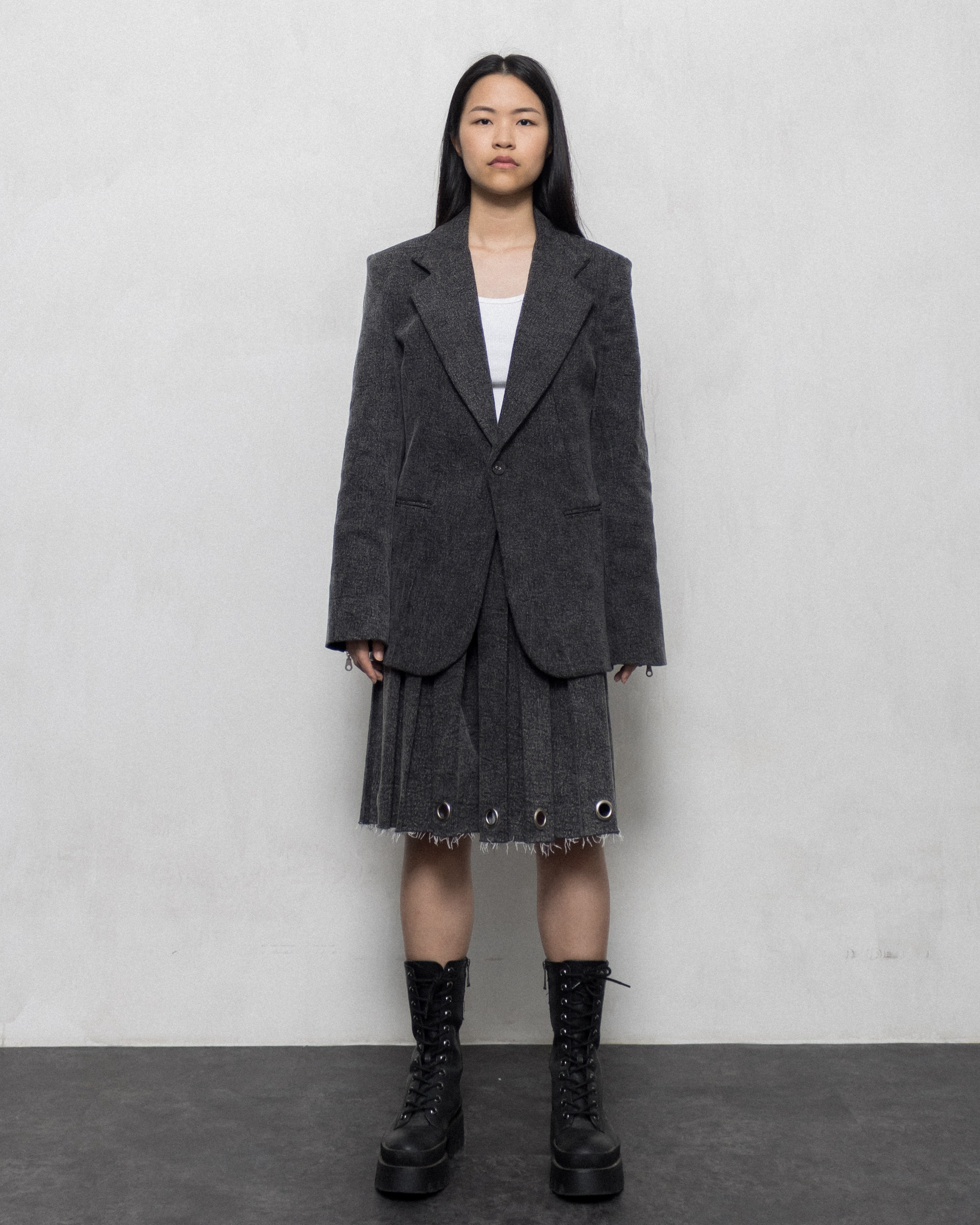 OVERSIZE ZIP BLAZER - WASHED DENIM