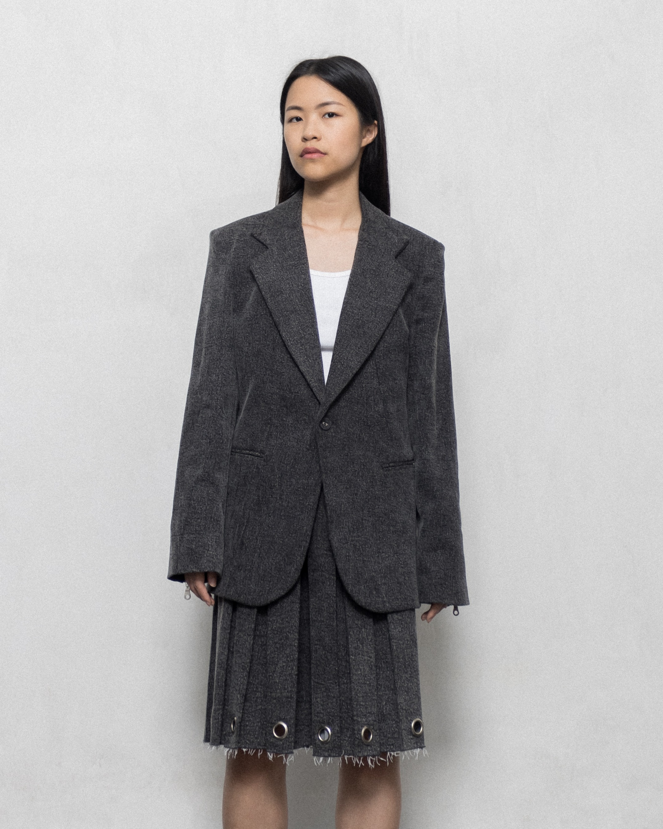 OVERSIZE ZIP BLAZER - WASHED DENIM
