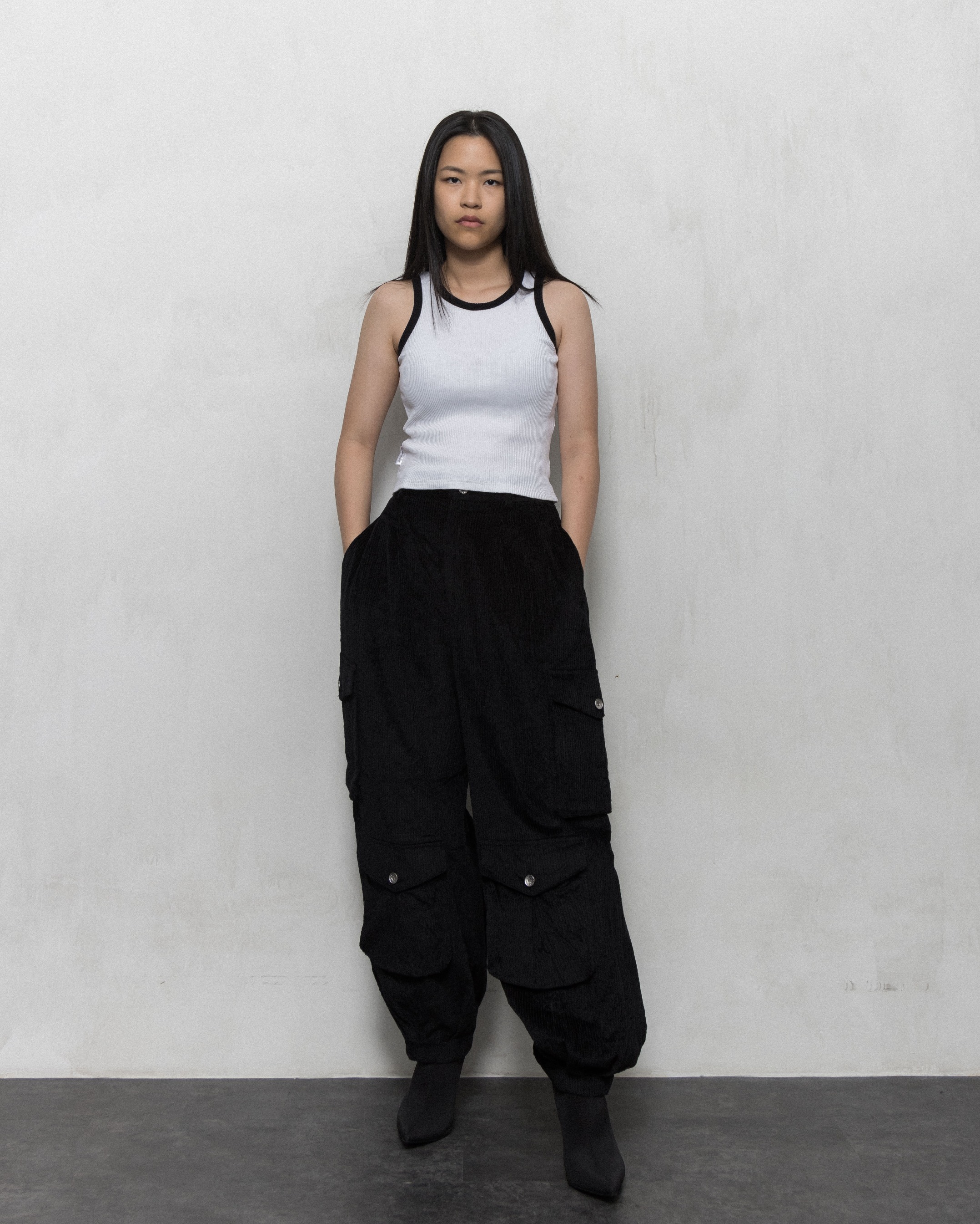 ☆人気☆【SATUR】☆(W) Padded Balloon Cargo Skir.t☆ Tromi Loose Double Pocket Balloon Cargo Pants【AZR-BL-0001