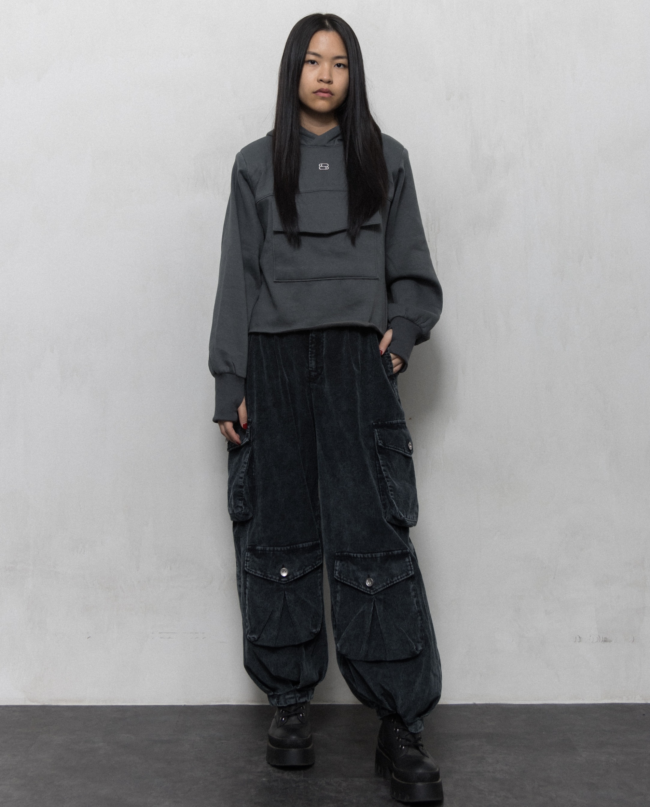 PADDED SQUARE HODDIE - STEEL GRAY