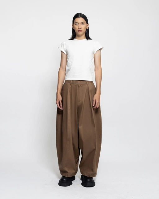 Image of CURVED WIDE TROUSERS - BROWN