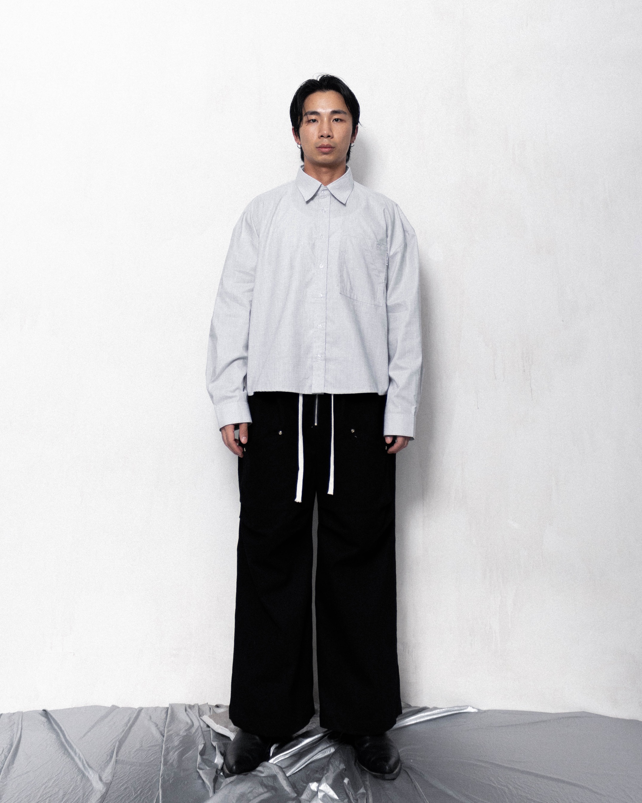 CUBICAL BOXY SHIRT - WHITE GRAY