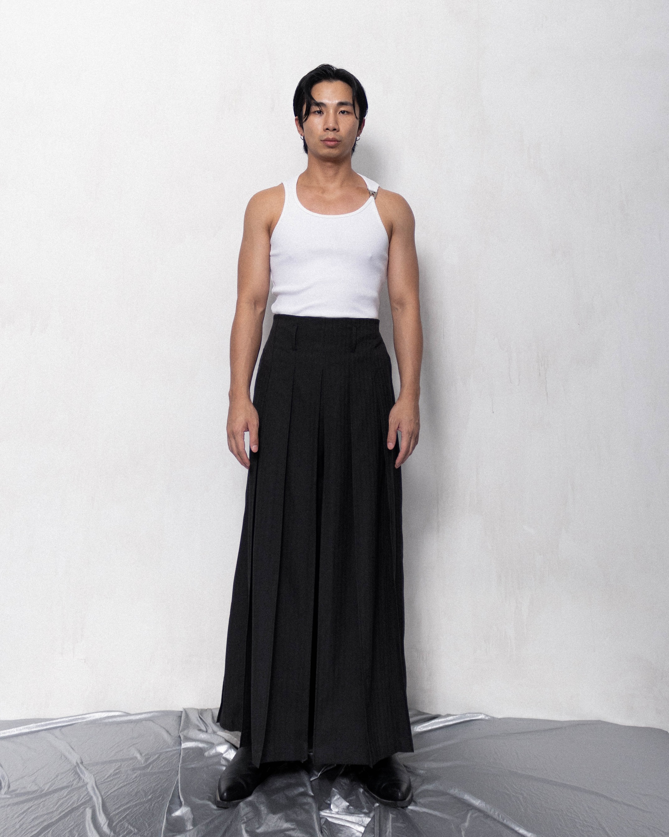 PLEATED MAXI TROUSERS - DARK GRAY