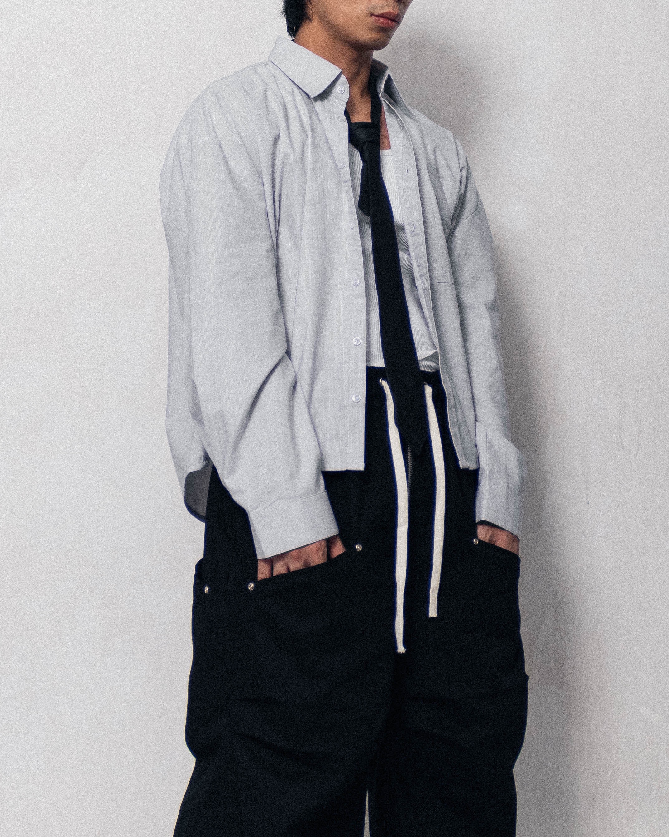 CUBICAL BOXY SHIRT - WHITE GRAY