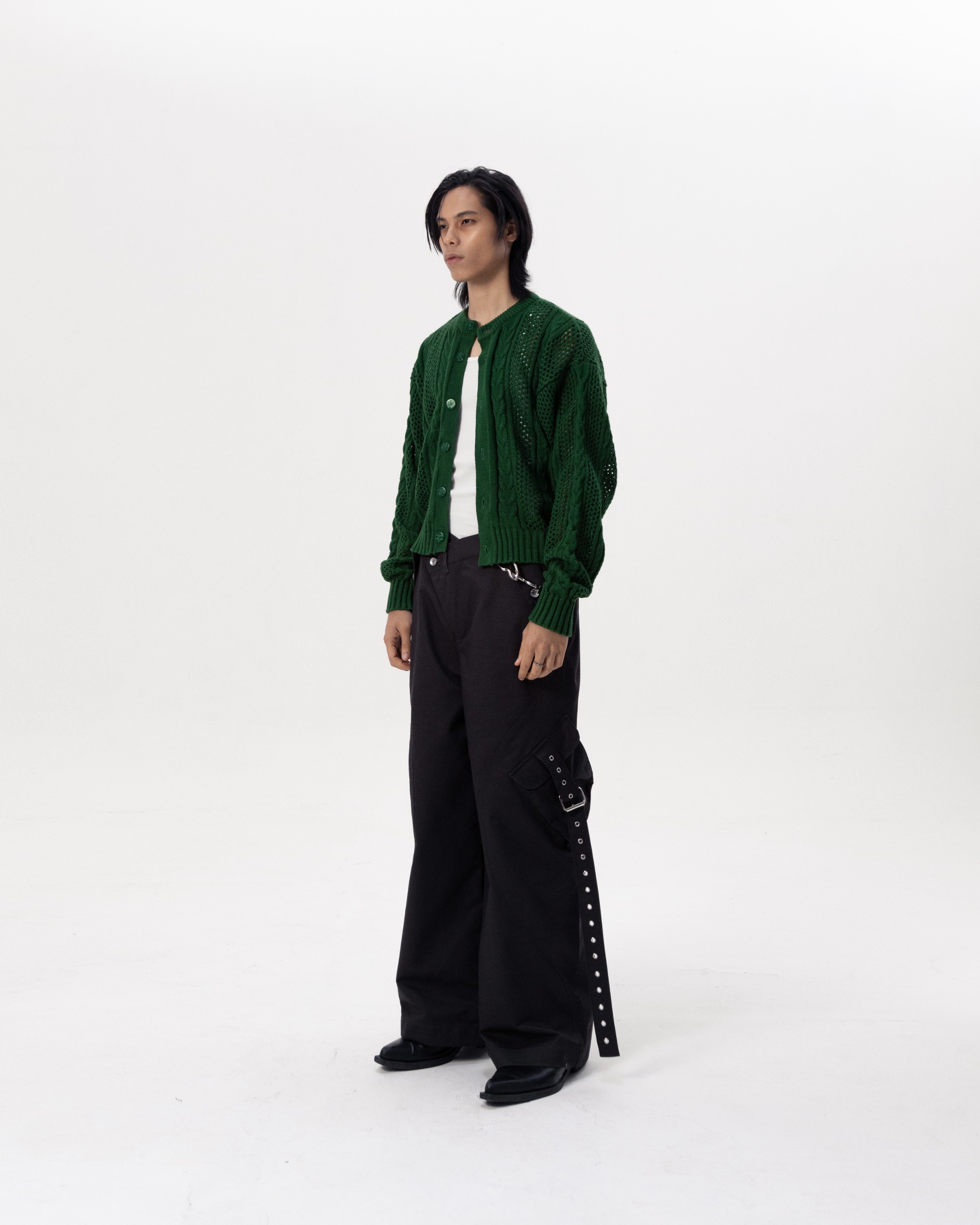 NETWORK CABLE CARDIGAN - GREEN