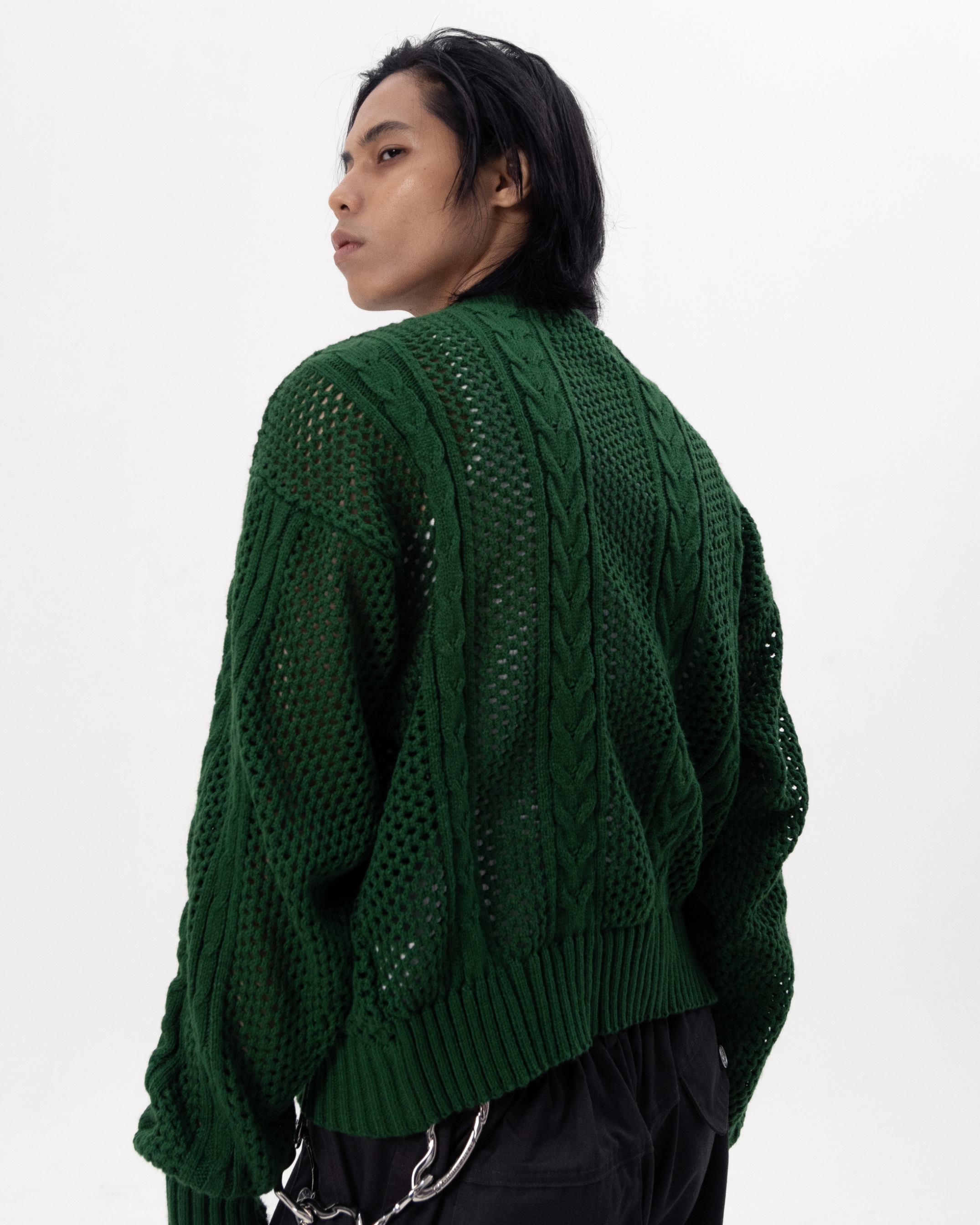 NETWORK CABLE CARDIGAN - GREEN