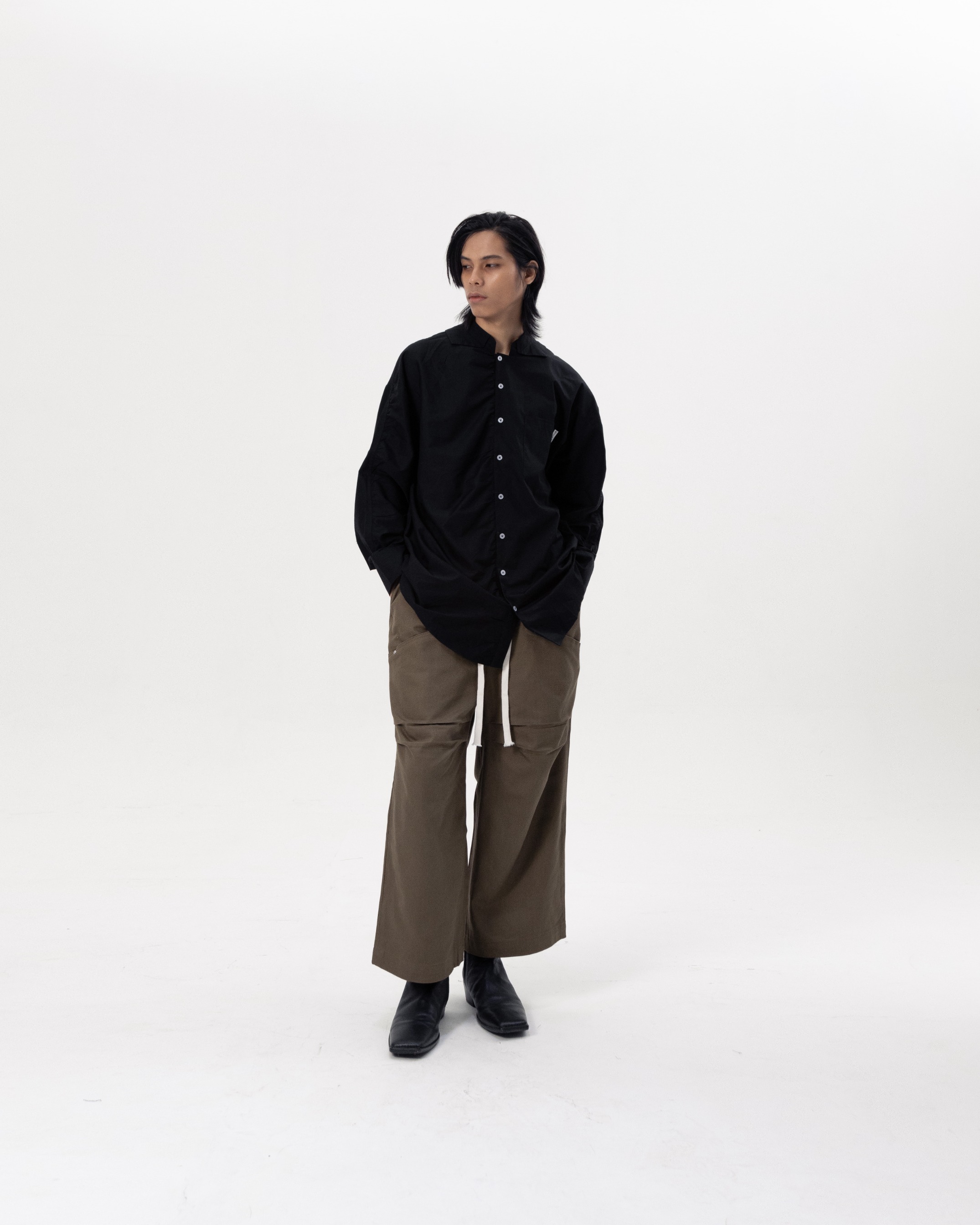 CONTRAST OVERSIZE SHIRT - BLACK