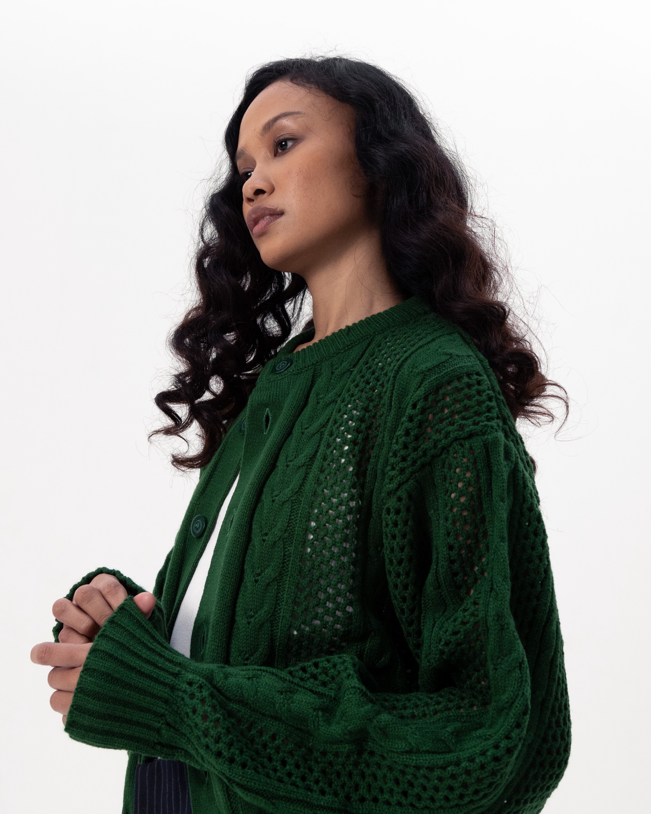 NETWORK CABLE CARDIGAN - GREEN