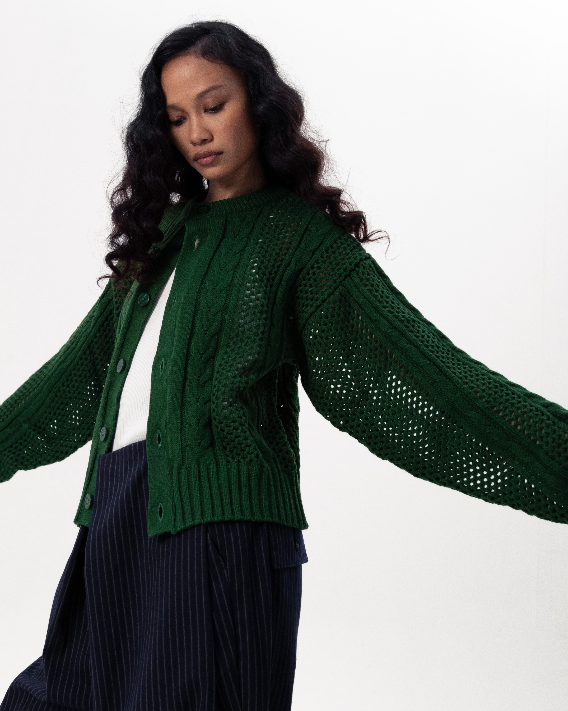NETWORK CABLE CARDIGAN - GREEN