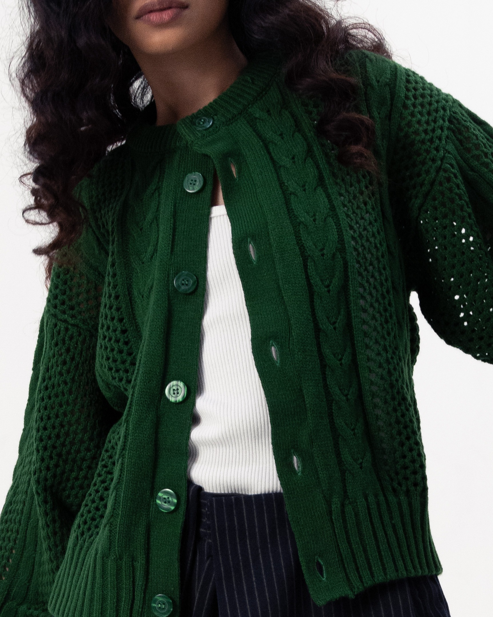NETWORK CABLE CARDIGAN - GREEN