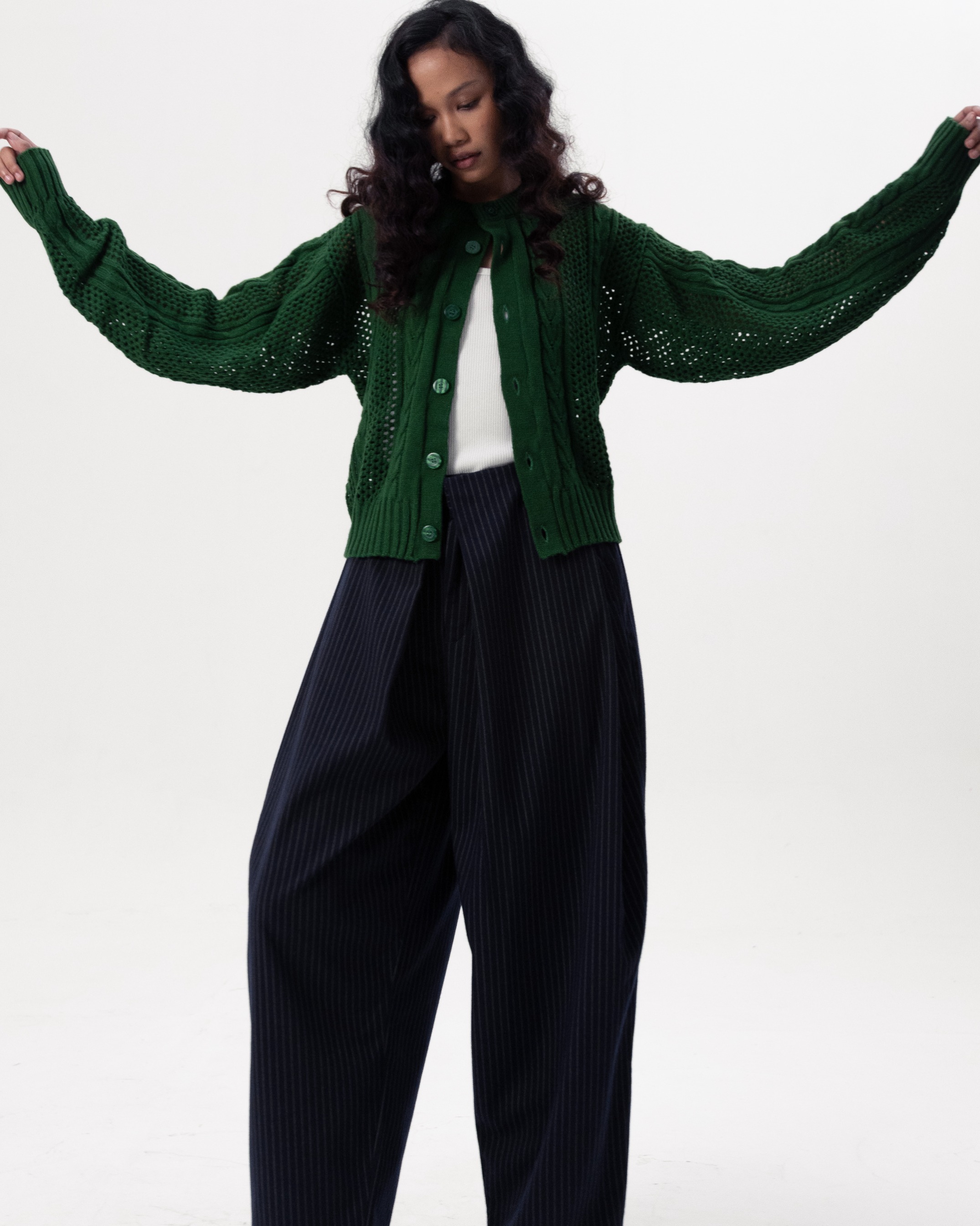 NETWORK CABLE CARDIGAN - GREEN