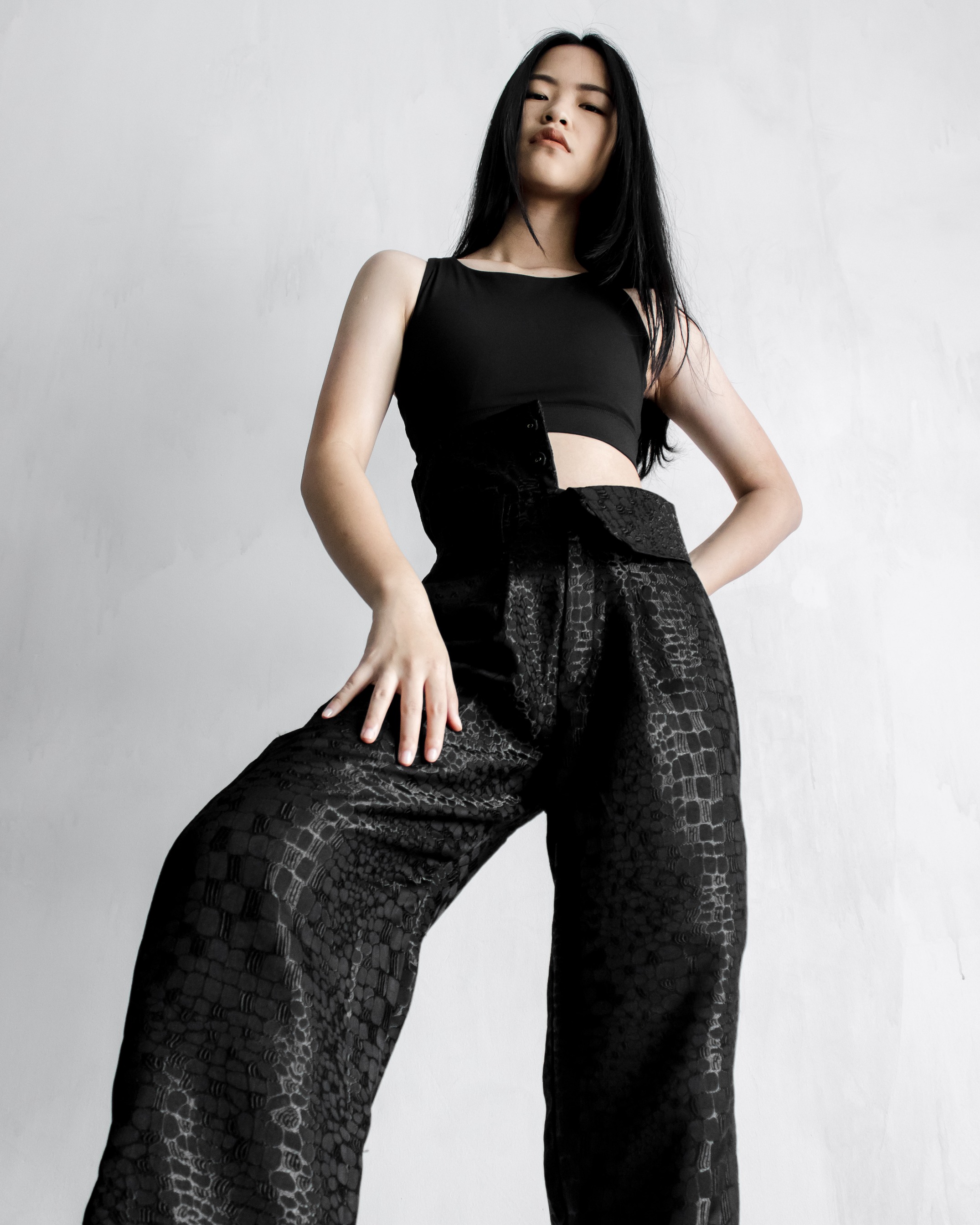 FOLDED JACQUARD TROUSERS - BLACK