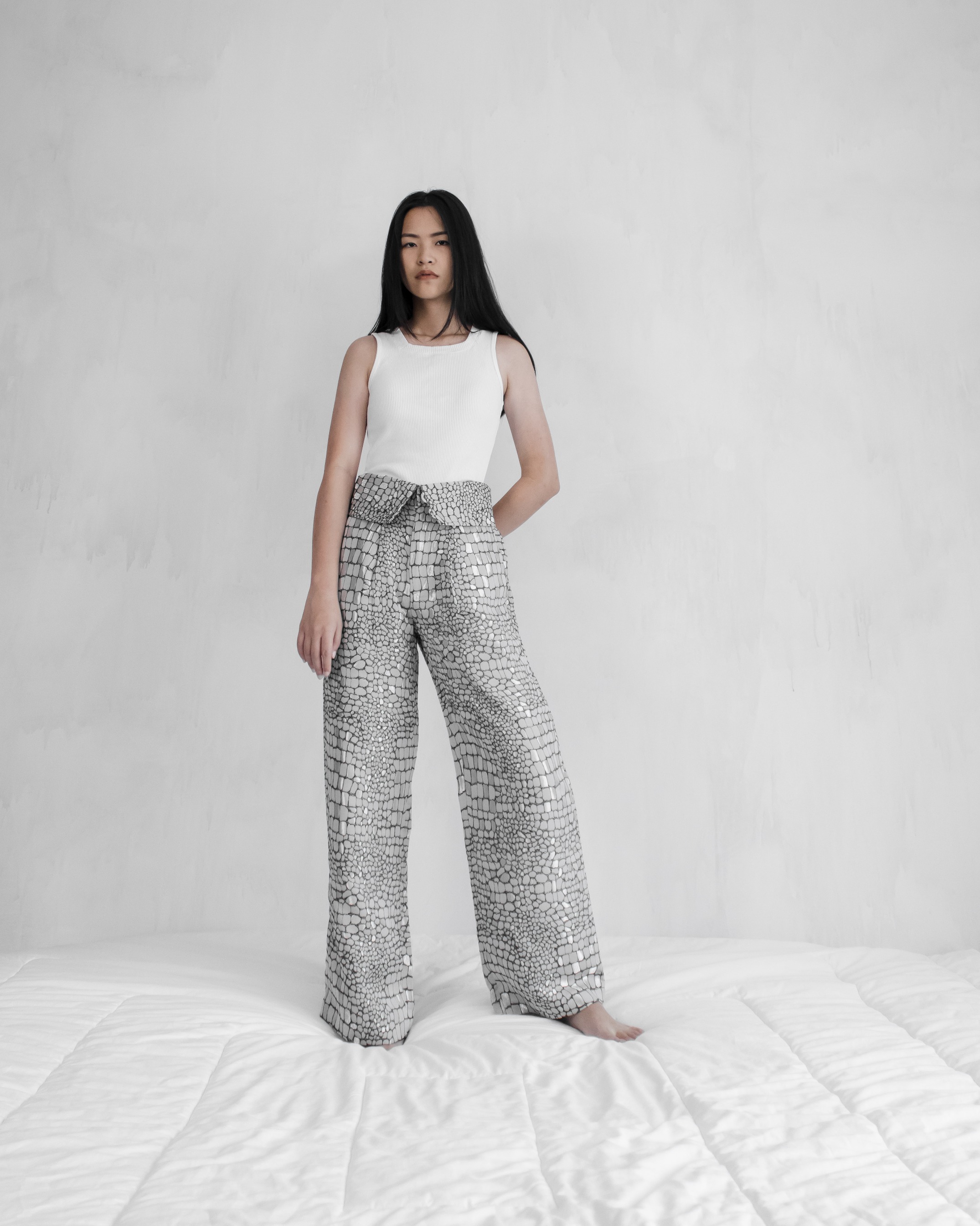FOLDED JACQUARD TROUSERS - WHITE