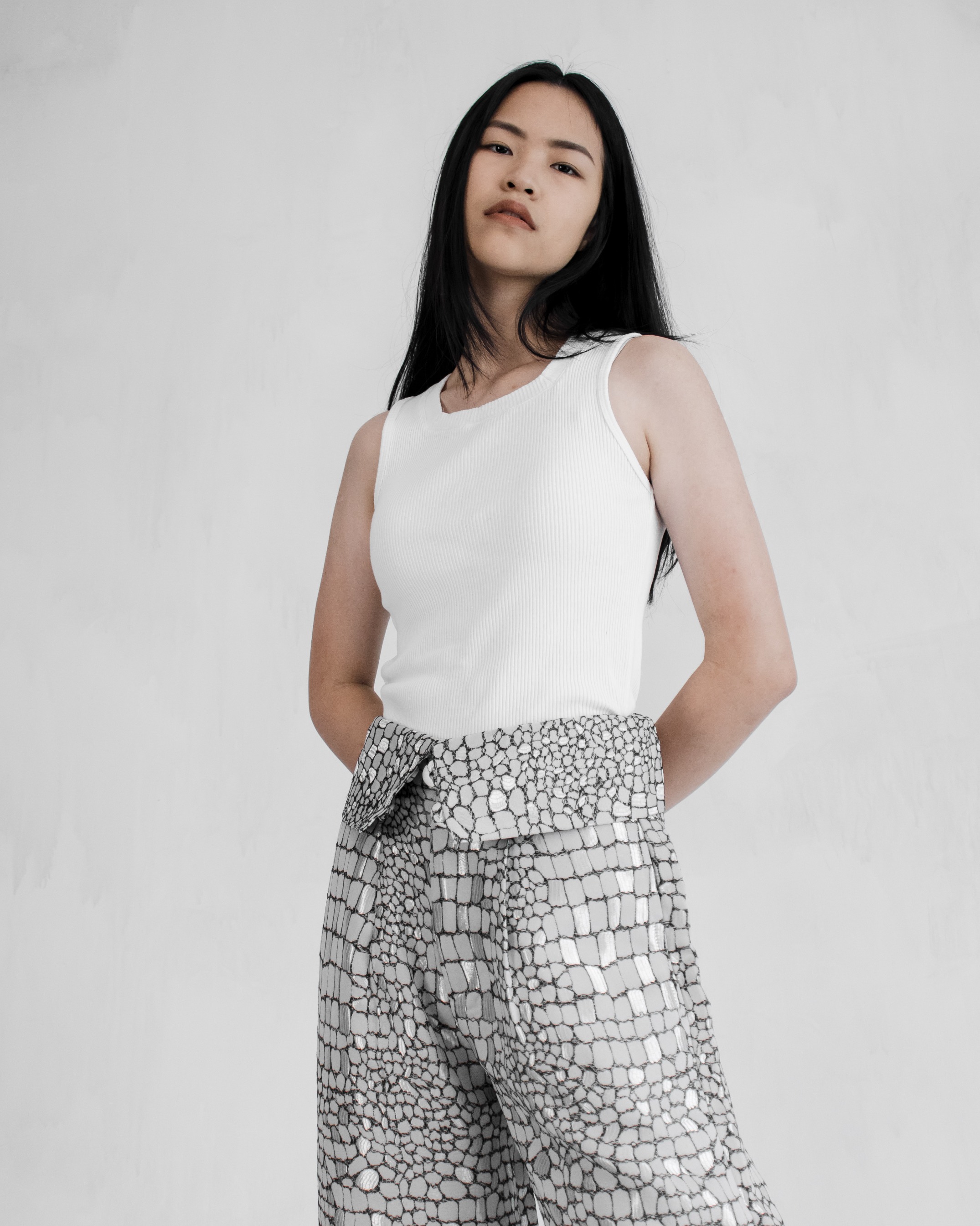 FOLDED JACQUARD TROUSERS - WHITE