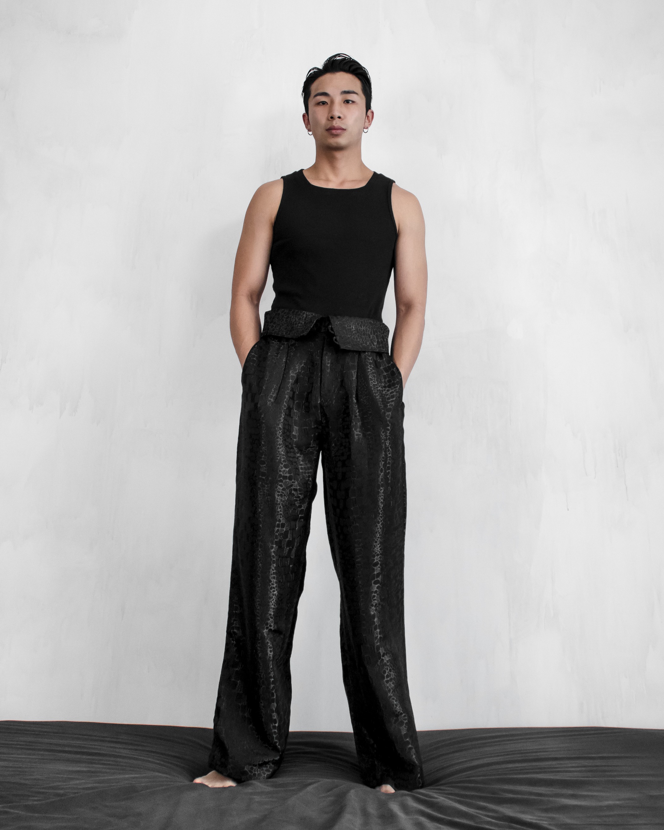 FOLDED JACQUARD TROUSERS - BLACK