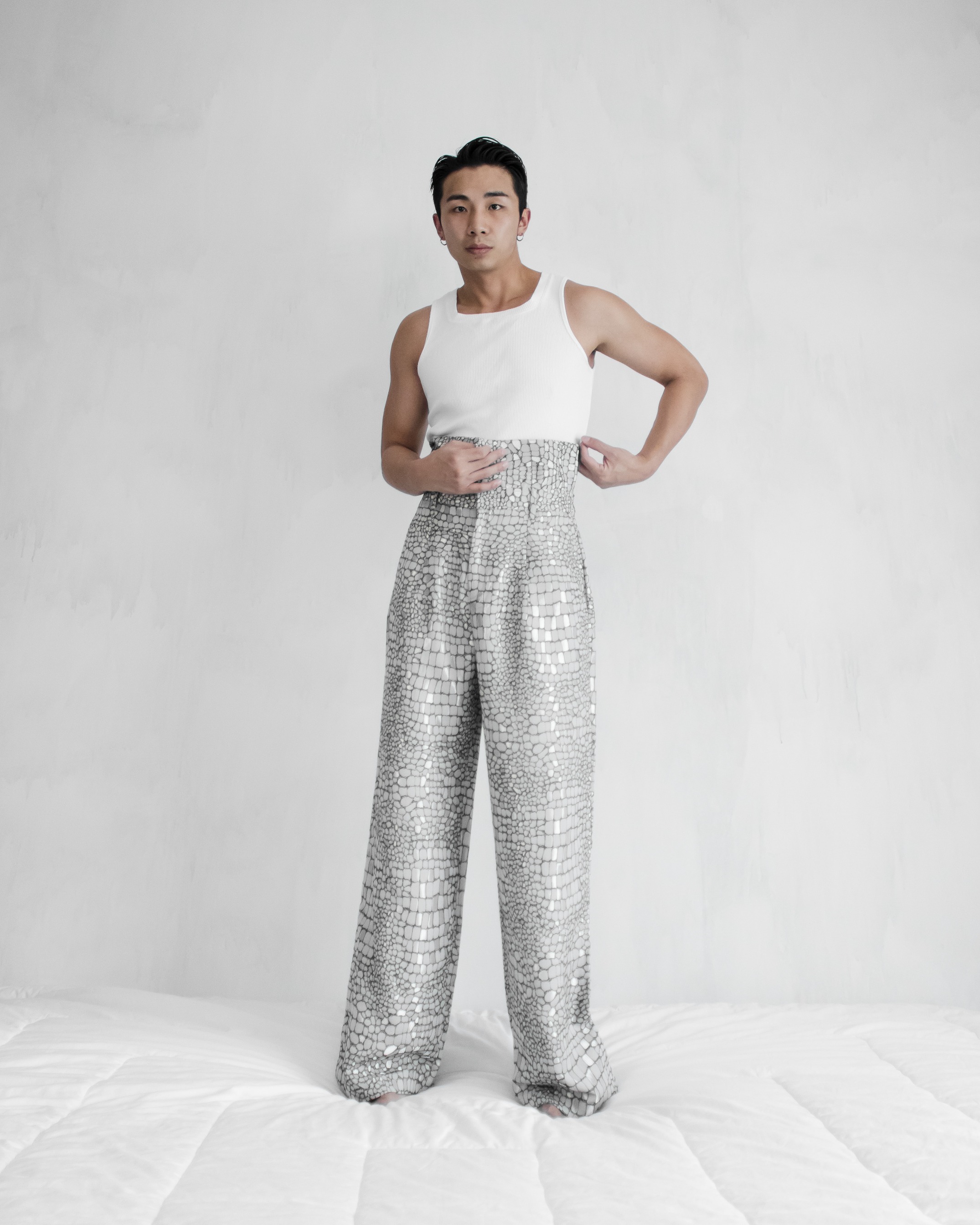FOLDED JACQUARD TROUSERS - WHITE