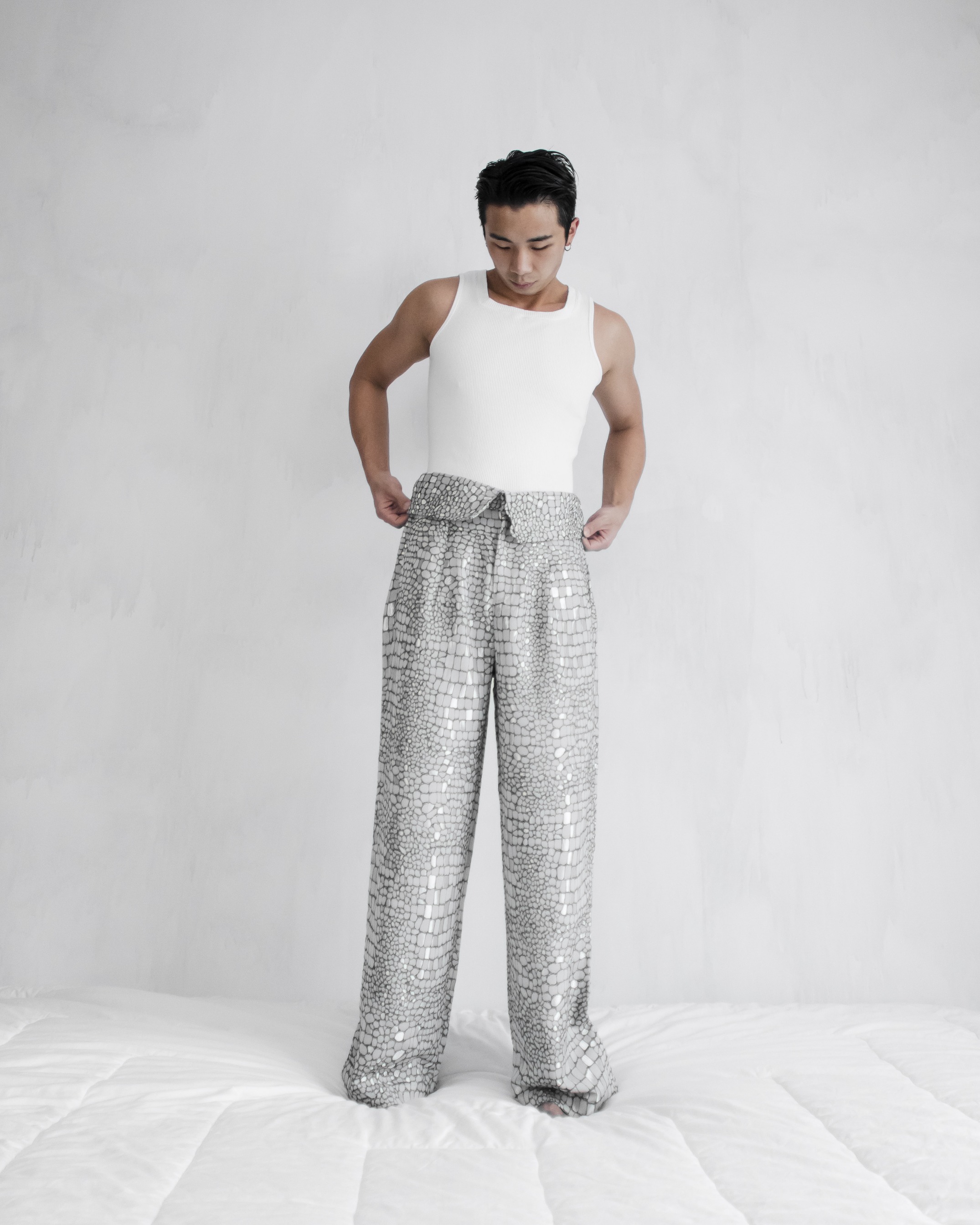 FOLDED JACQUARD TROUSERS - WHITE