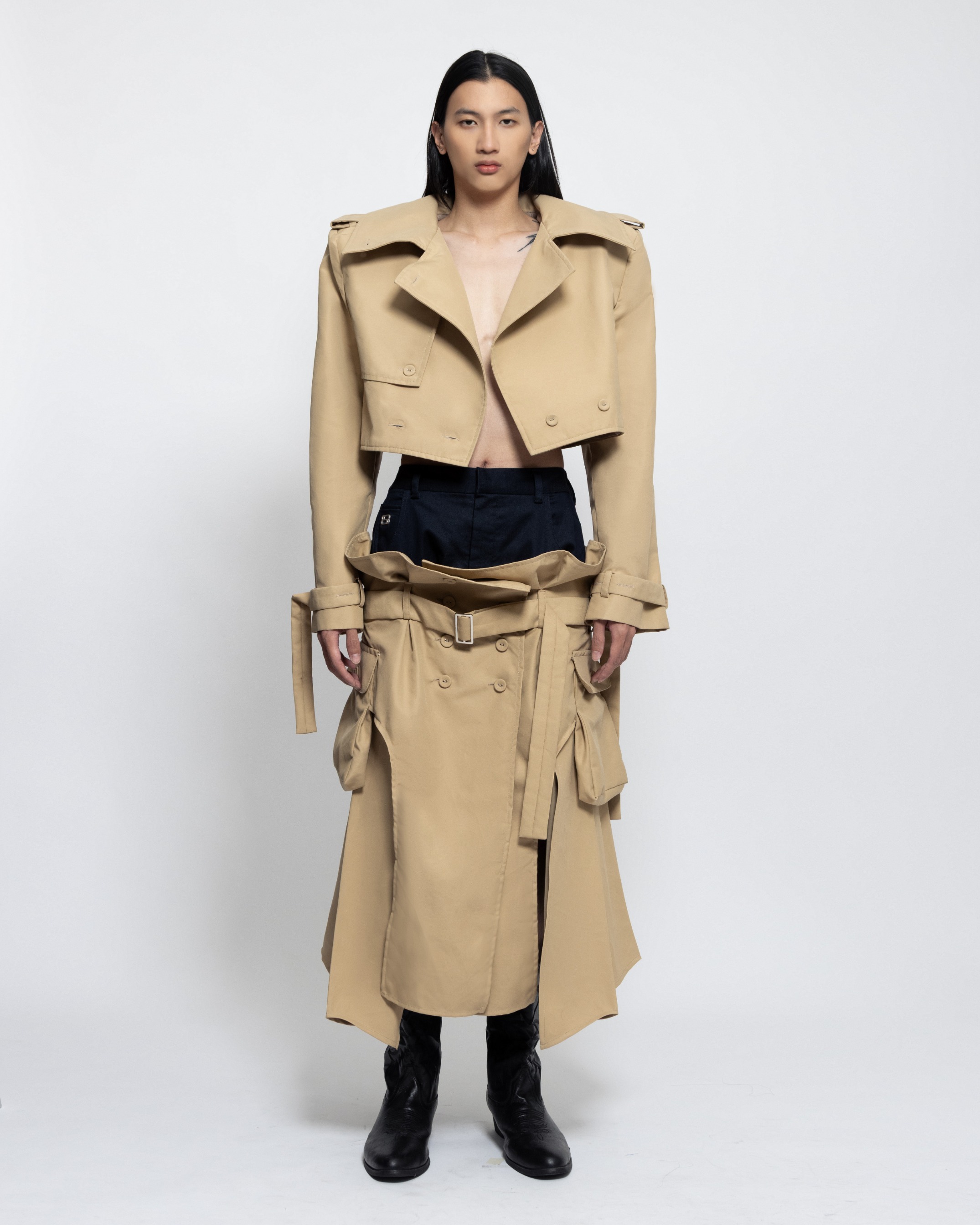 STACKED TRENCH SKIRT