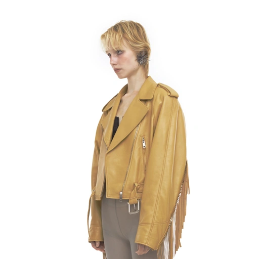 Image of TASSEL RIDER LEATHER JACKET [BEIGE]