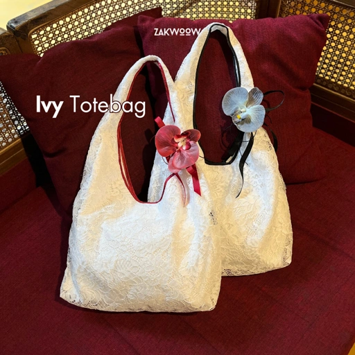 Image of Zakwoowstyle Ivy Totebag FREE FLOWER CHARM and RIBBON | Tas Brokat Ramadan