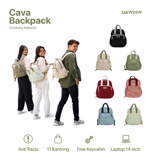 Image of Zakwoowstyle Cava Backpack Medium | Ransel Medium Sekolah | Ransel Kuliah FREE KEYCHAIN (bundling tulis di notes warna raincover)