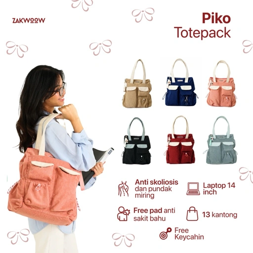Image of Zakwoowstyle 2in1 Piko Totepack FREE KEYCHAIN dan | Totepack Unisex Multifungsi | Totepack Banyak Kantong