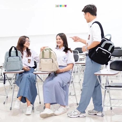 Image of Zakwoowstyle Cava Backpack Medium | Ransel Medium Sekolah | Ransel Kuliah FREE KEYCHAIN (bundling tulis di notes warna raincover)