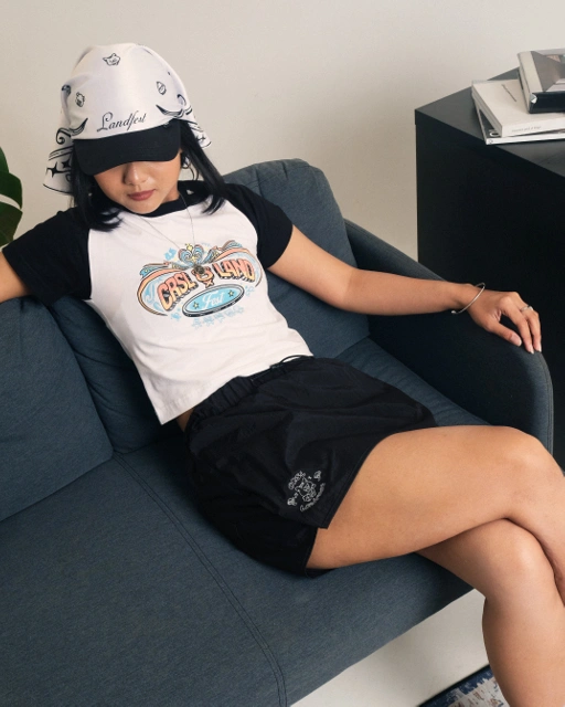 Image of CRSL LAND FEST CROP TOP BLACK AND PINK | OFFICIAL MERCHANDISE CRSL LAND FESTIVAL | KAOS CROP