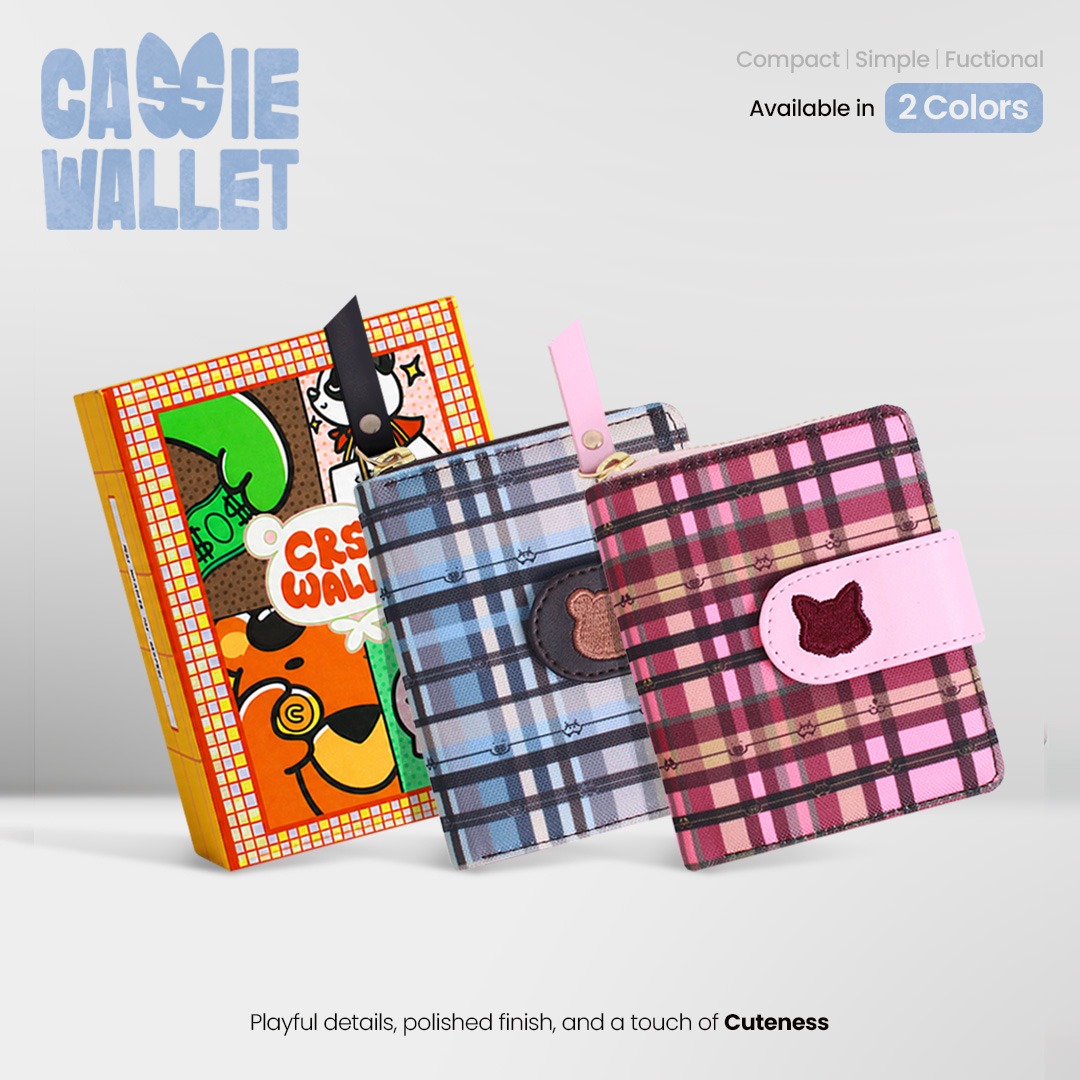 CRSL Cassie Wallet | Dompet Lipat Canvas Wanita Pattern Plaid | Compact & Stylish