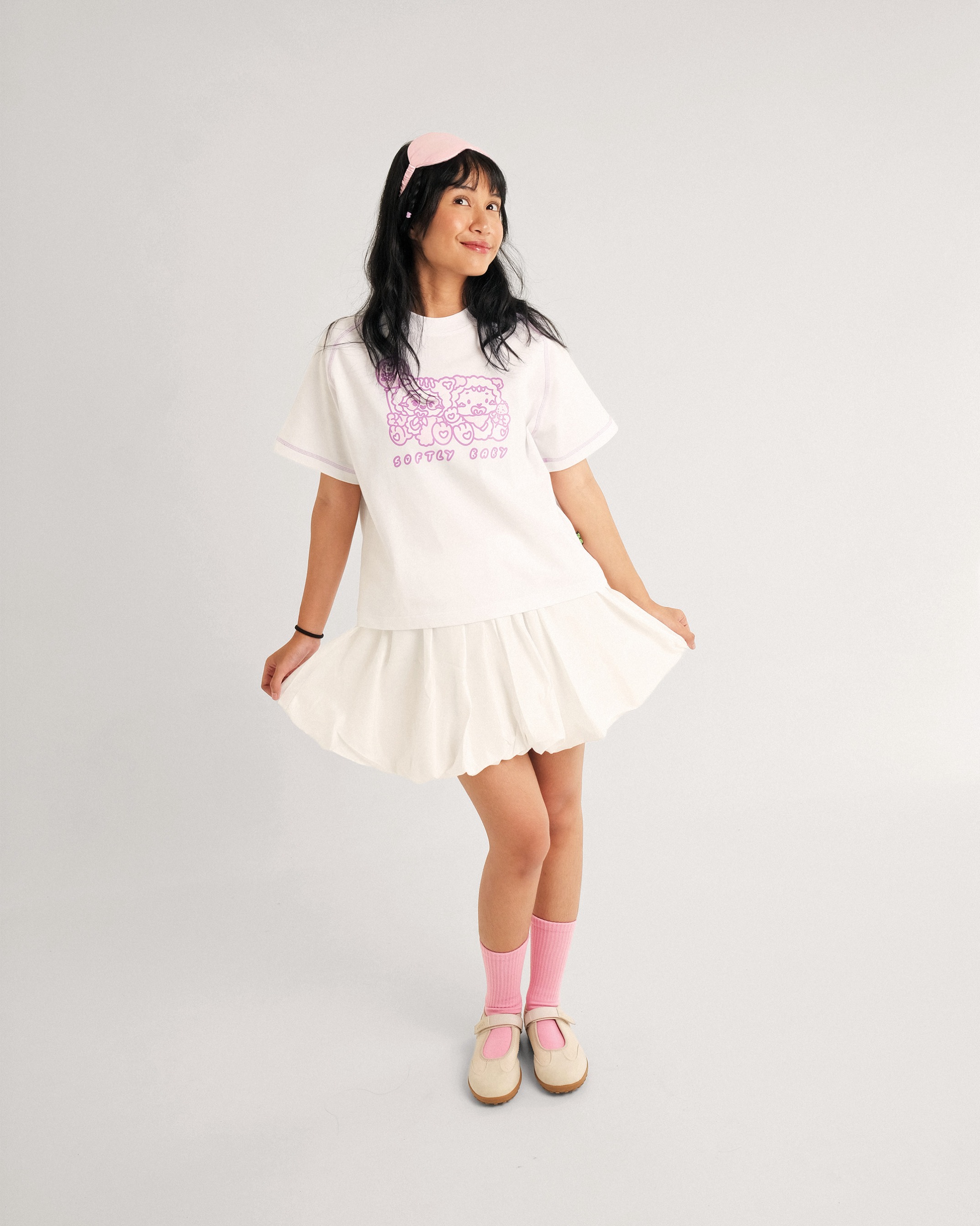 CRSL Cloud Tees | T-shirt White Cotton | Boxy Fit Wanita Heavyweight | Kaos Sablon