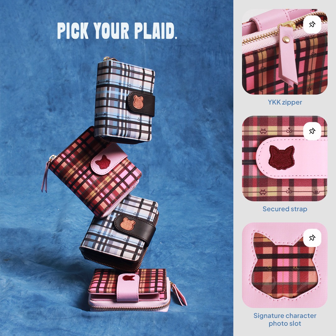 CRSL Cassie Wallet | Dompet Lipat Canvas Wanita Pattern Plaid | Compact & Stylish