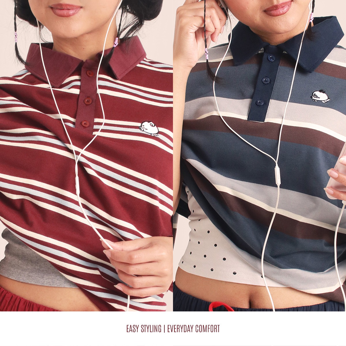 CRSL Ruby Polo Stripe | Polo Shirt Wanita Boxy Stripe | Boxy Longsleeve 