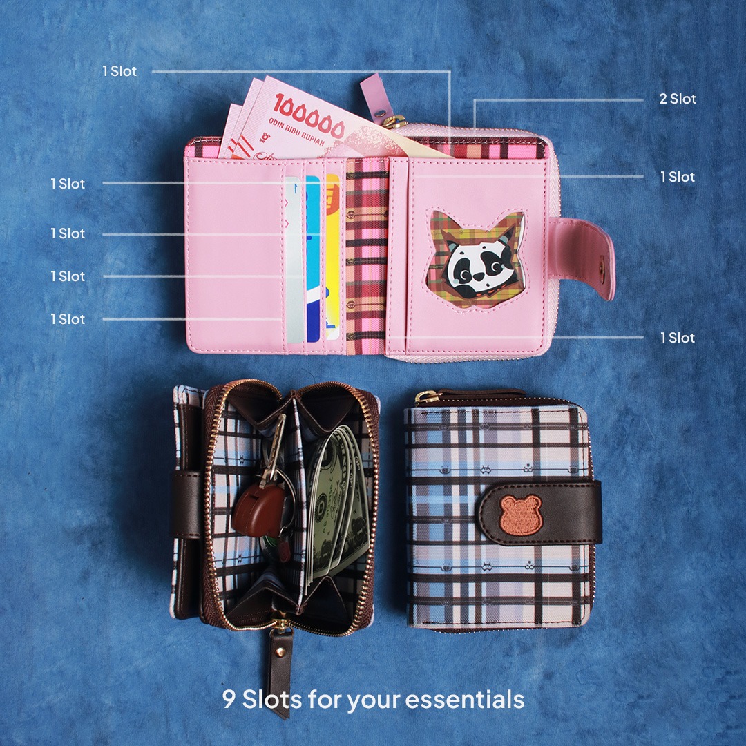 CRSL Cassie Wallet | Dompet Lipat Canvas Wanita Pattern Plaid | Compact & Stylish
