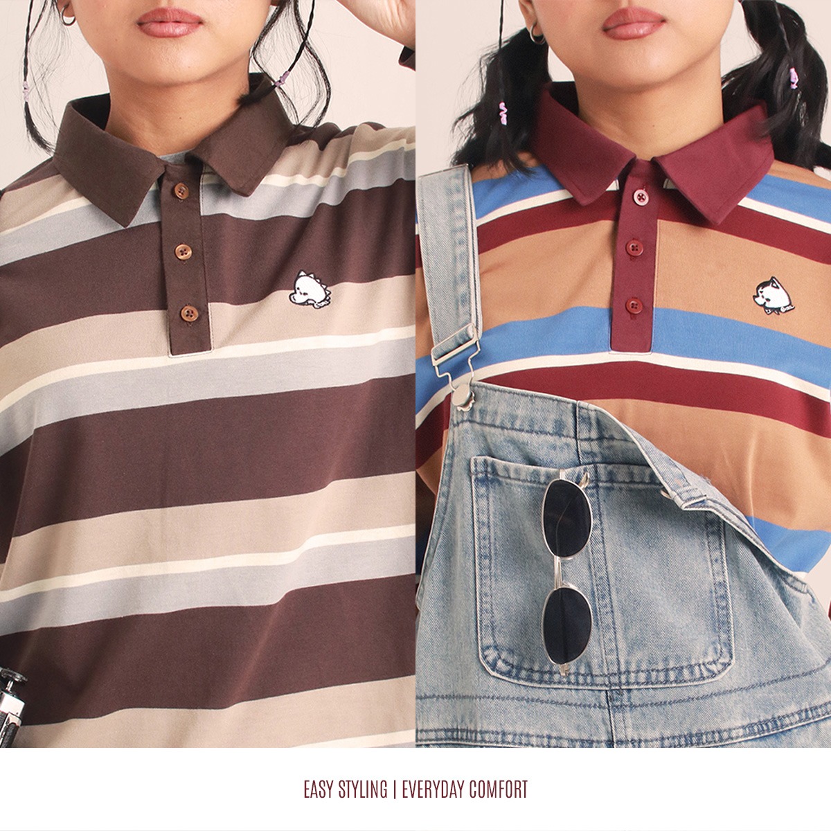 CRSL Ruby Polo Stripe | Polo Shirt Wanita Boxy Stripe | Boxy Longsleeve 