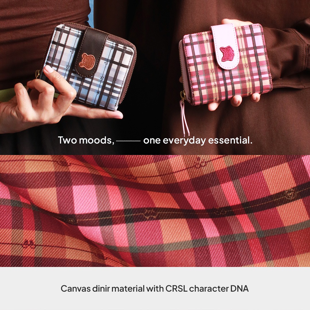 CRSL Cassie Wallet | Dompet Lipat Canvas Wanita Pattern Plaid | Compact & Stylish