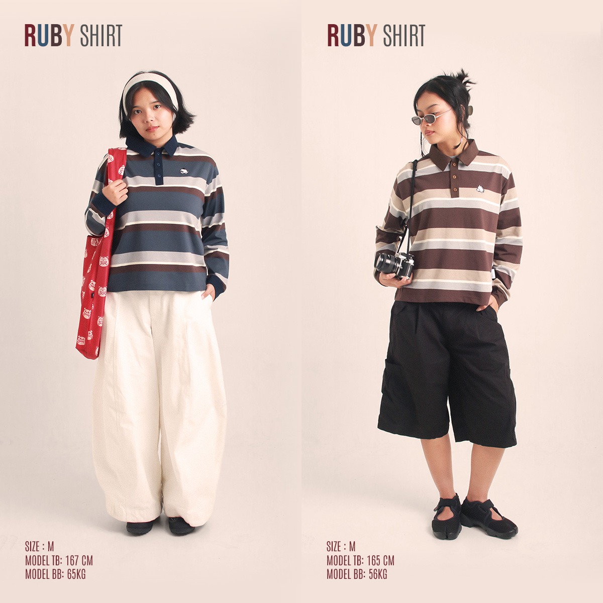 CRSL Ruby Polo Stripe | Polo Shirt Wanita Boxy Stripe | Boxy Longsleeve 