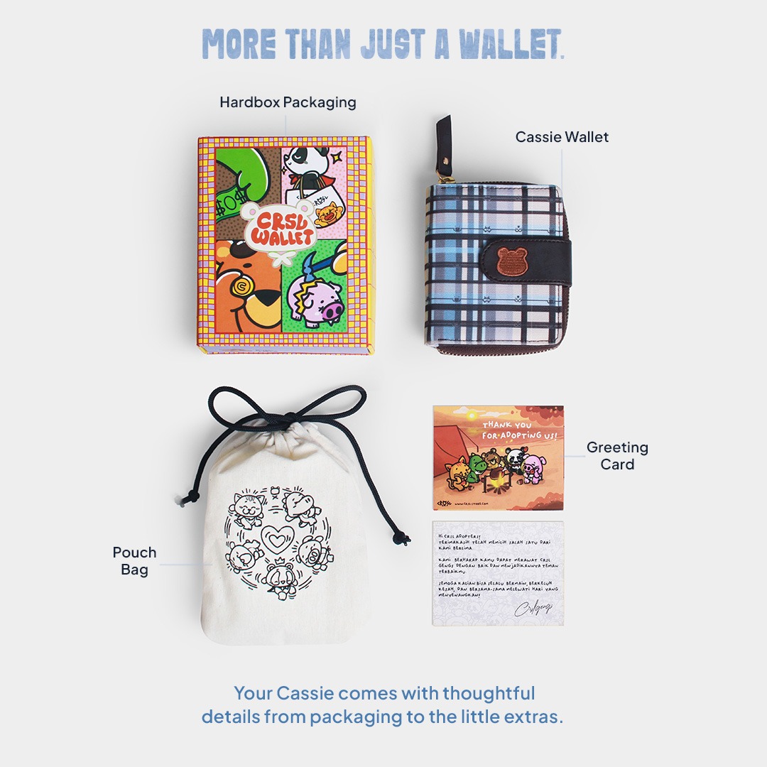 CRSL Cassie Wallet | Dompet Lipat Canvas Wanita Pattern Plaid | Compact & Stylish