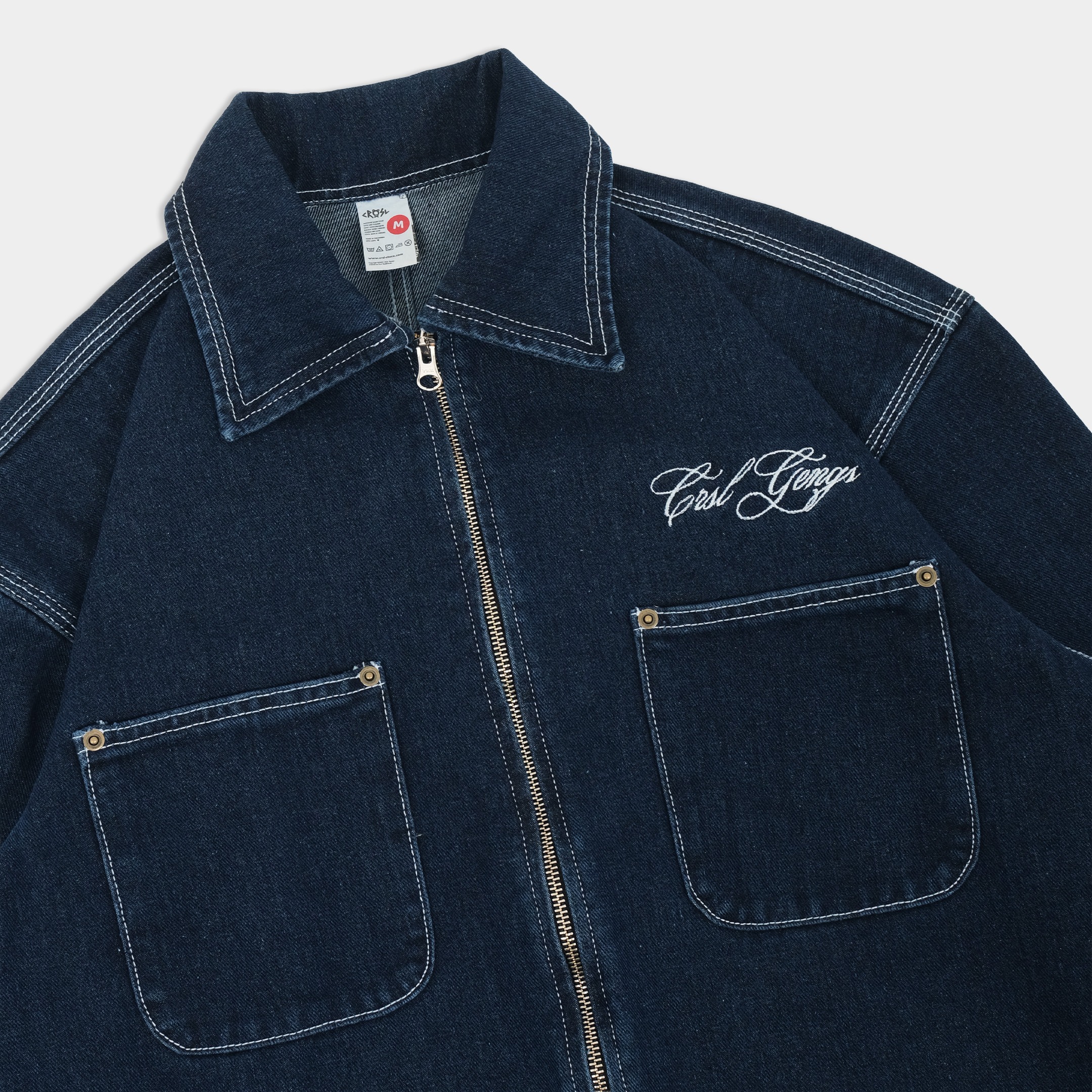CRSL Jatta Work Jacket | Unisex Boxy Oversized Denim | Double Zip Basic Twill | Pria Wanita