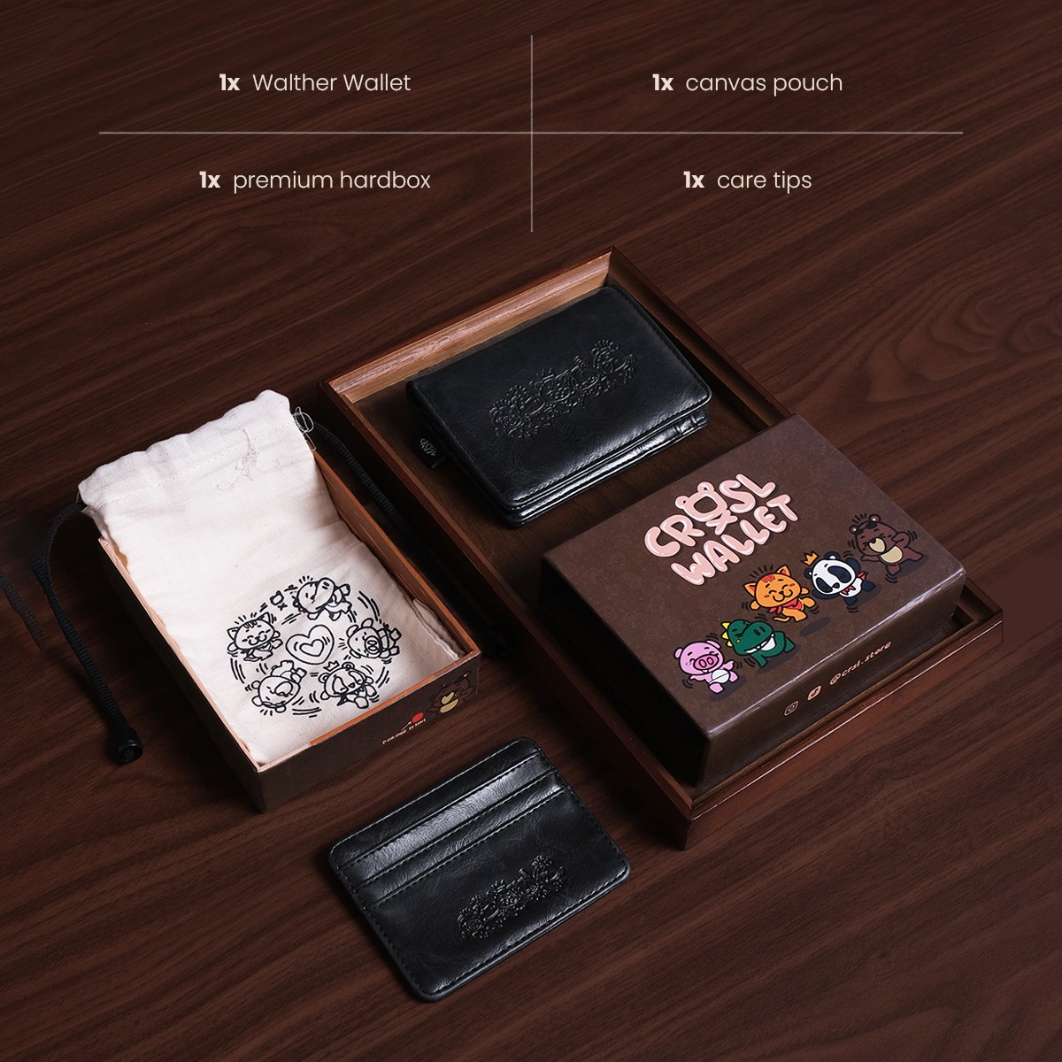 CRSL Walther Wallet | Extra Card Holder | Dompet Kulit Kecil Pria Wanita | 2 in 1 Wallet