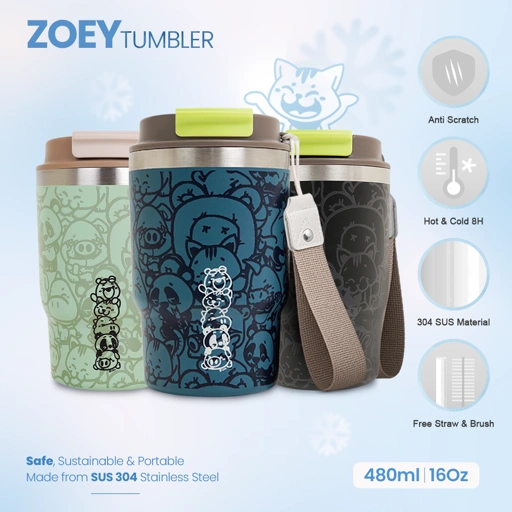 CRSL Zoey Water Bottle I Botol Tempat minum I Tumbler I Tumblr Travel Bottle Stainless 480ml 16oz