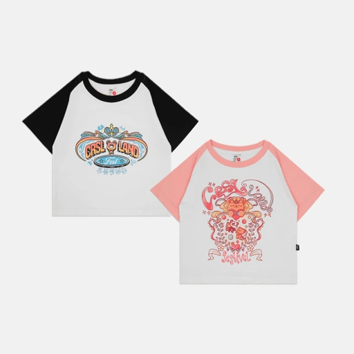 Image of CRSL LAND FEST CROP TOP BLACK AND PINK | OFFICIAL MERCHANDISE CRSL LAND FESTIVAL | KAOS CROP