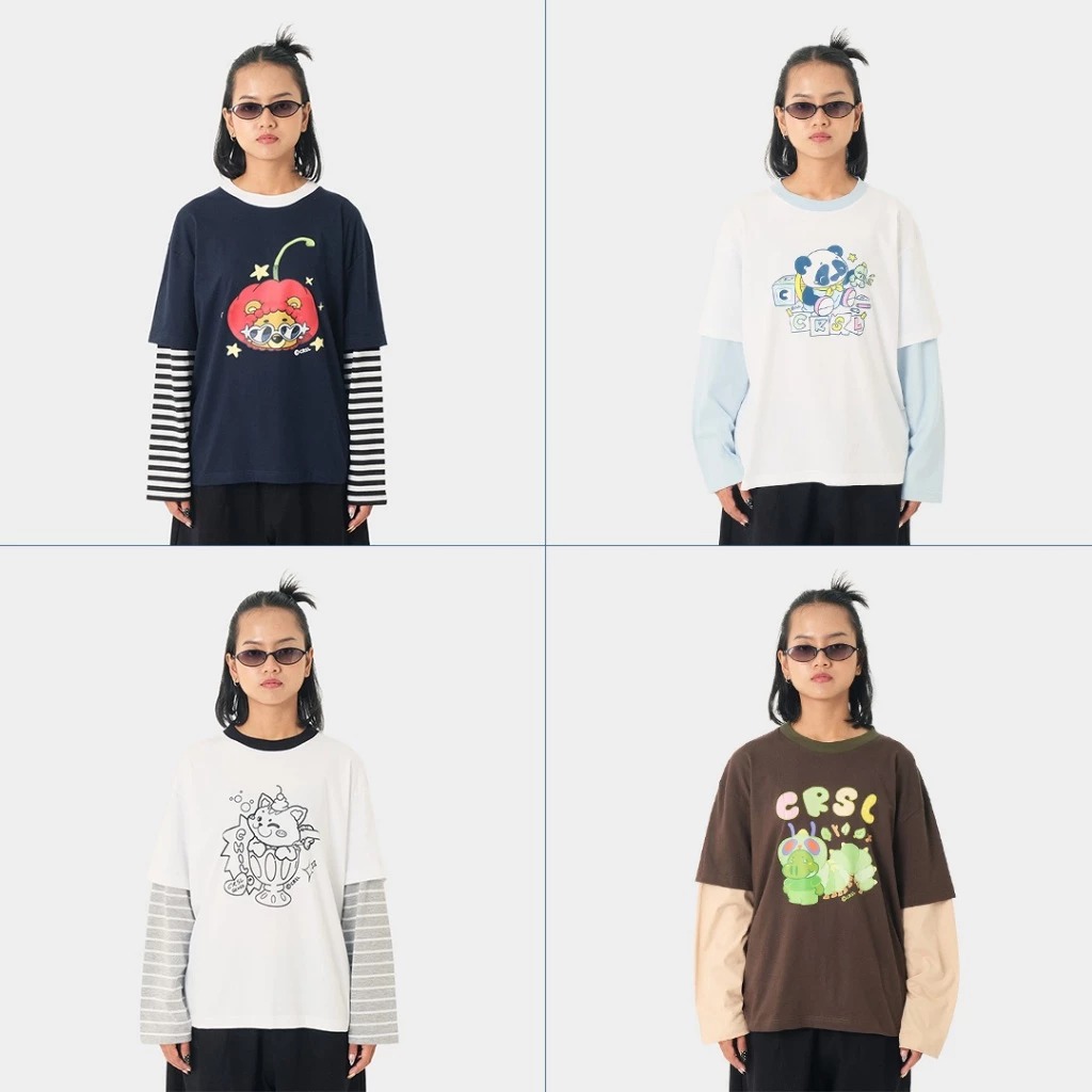 CRSL Dougie Long Sleeve Tees | T-shirt Double Sleeve Kaos Lengan Panjang Tee Boxy Unisex Atasan Pria Wanita